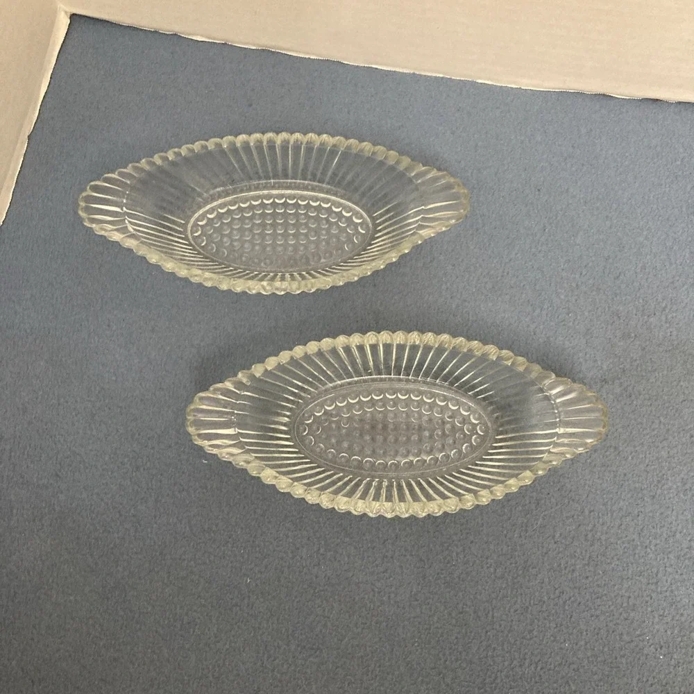 Vintage Jeanette Clear Glass Hobnail Banana Split Boat‎ - Set of 2